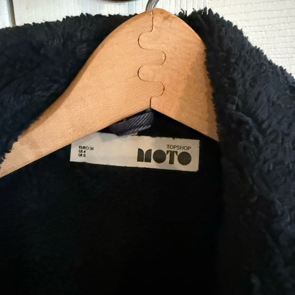 Topshop Blue and Black Jean Jacket Cropped Biker Style - Picture 2 of 3